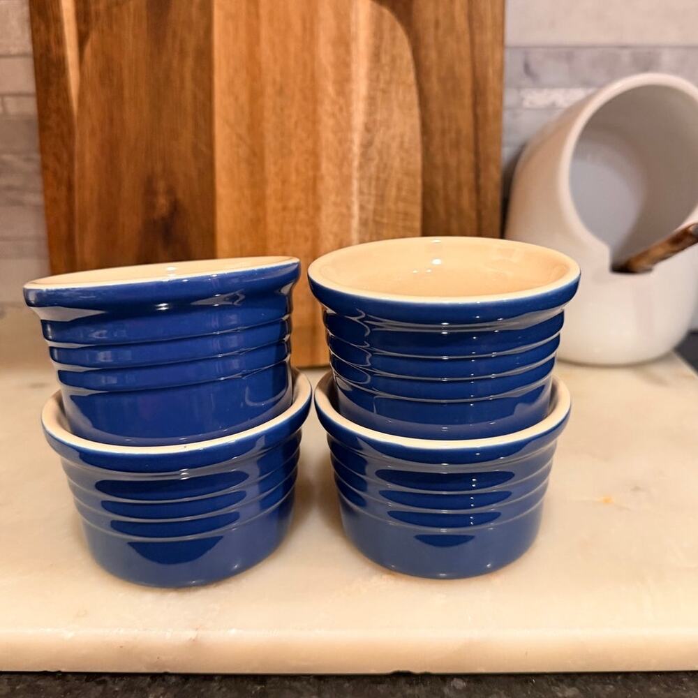 Le Creuset Cobalt Blue Stoneware Stackable Ramekins 4oz, Set of 4